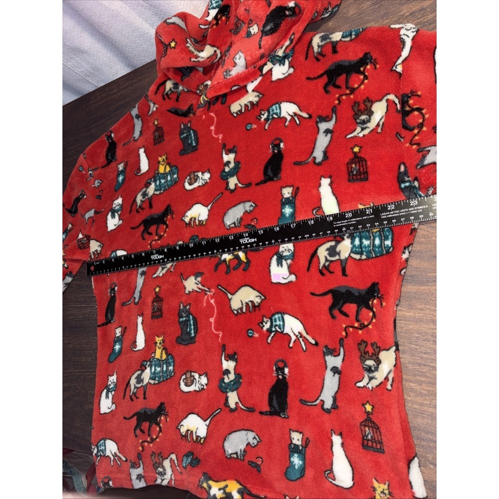 Vera Bradley Pajama Hoodie Top Holiday Cats Red Fleece Women's Small Pullover - Picture 3 of 6